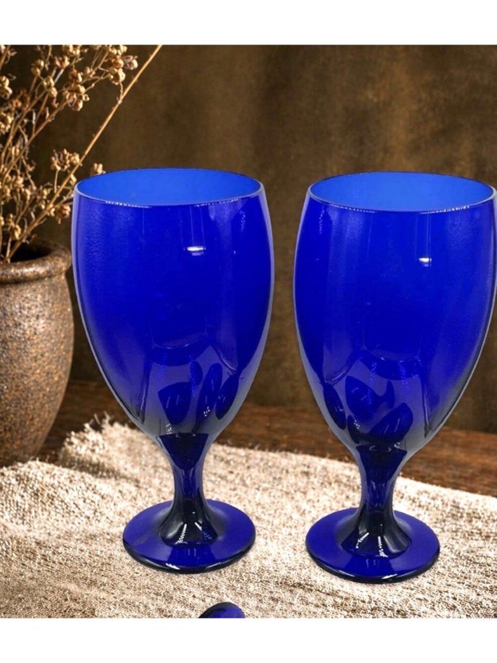 Libbey Premiere Cobalt Blue Tulip Goblets Set of 4 Vintage 1990s Blue Glassware - Picture 2 of 6